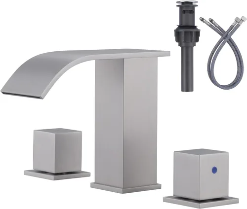 Miniatura 12 de ARCORA Grifo de baño de cascada de bronce aceitado – Grifos de baño de 8 pulgadas para fregaderos, 3 agujeros, 2 asas, grifo de lavabo de baño