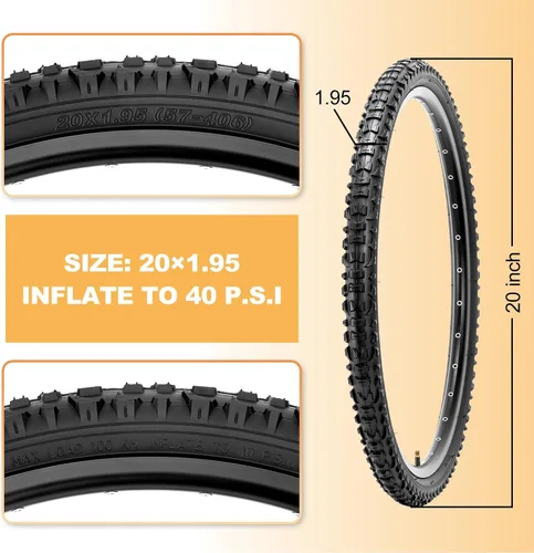 Miniatura 4 de Hycline Juego de neumáticos para bicicleta de montaña: 2 unidades de 20/24/26x1.95 pulgadas de repuesto plegables de alta densidad para bicicletas