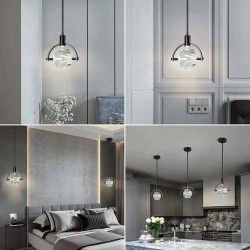 Miniatura 7 de Lámpara colgante de techo para isla de cocina, moderna mini luz colgante LED integrada, lámpara colgante de cristal en negro, dormitorio, comedor