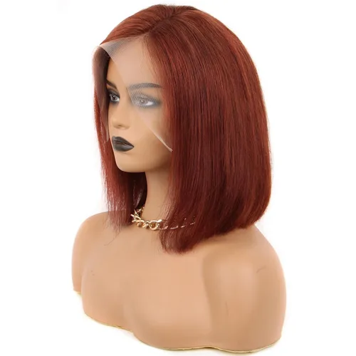 Miniatura 3 de Peluca de encaje frontal de 13x4 de cabello humano brasileño virgen rojizo 12 pulgadas con cabello de bebé, 180% de densidad, sin pegamento, peluca