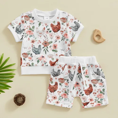 Miniatura 2 de SHUING Sudadera de manga larga con estampado de pollitos y flores, 2 piezas, ropa de otoño e invierno