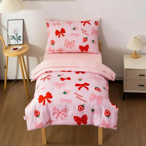 Miniatura 12 de Btargot Juego de ropa de cama ultra suave de 4 piezas para niños pequeños, juegos de edredón de corazones de amor de dibujos animados y luna Negro