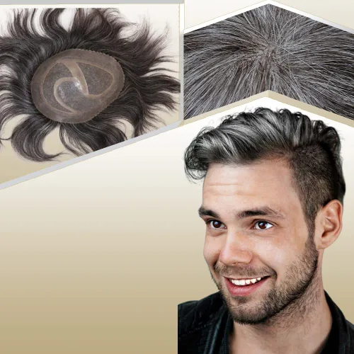Miniatura 10 de Toupee para hombres europeos sistemas de reemplazo de cabello humano real para hombres, postizos finos, centro de encaje, piel más gruesa, pieza