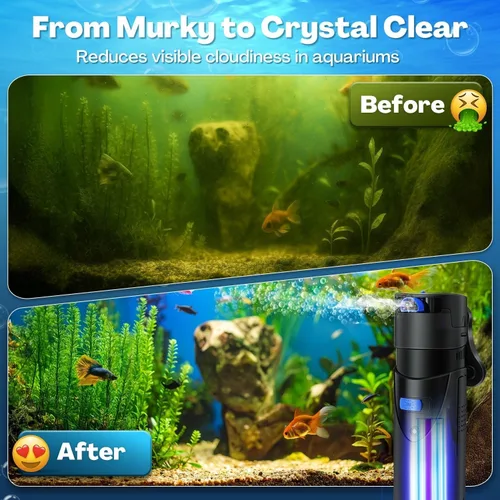 Miniatura 3 de Flexzion Filtro de acuario U-V, filtro de tanque de peces de 100 galones con luz U-V para limpieza de control verde, bomba sumergible de acuario