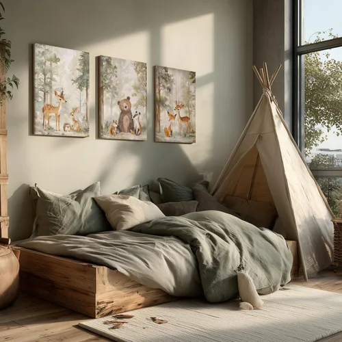 Miniatura 3 de Cyebmo Juego de 3 pinturas enmarcadas de animales del bosque, decoración de pared de animales salvajes del bosque, decoración de pared, pintura