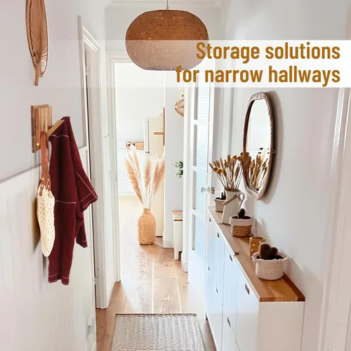 Miniatura 4 de Pequeño Perchero para Apartamento: 10.4 Pulgadas de Madera Rústica con 6 Ganchos de Pared Montable Retractable para Espacios Estrechos, Entrada