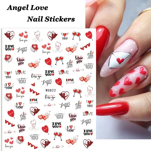 Miniatura 6 de SINSEN Calcomanías de uñas de corazón, 6 hojas de calcomanías de uñas de corazones para mujeres, calcomanías autoadhesivas 3D para arte de uñas