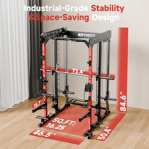 Miniatura 3 de Smith Machine, estante de potencia de capacidad de 2600 libras para garaje de gimnasio en casa, jaula de potencia todo en uno con cable cruzado