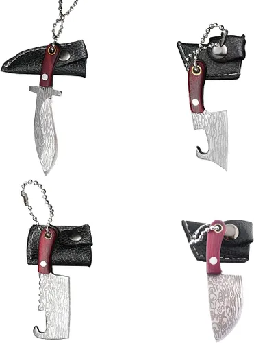 Miniatura 18 de HAOXU MIni - Juego de 4 cuchillos de bolsillo para hacha pequeña, hacha pequeña de Damasco para abridor de paquetes, cortador de caja y campamento