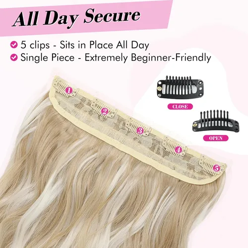 Miniatura 3 de REECHO Extensiones de cabello rubio, extensiones de una pieza con clip de 20" para mujer, extensiones de cabello sintético suave y natural con ondas