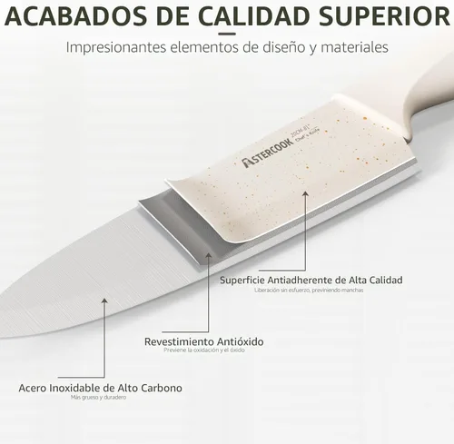 Miniatura 6 de Astercook Juego de cuchillos de cocina de 15 piezas con bloque de afilador, cuchillos alemanes de acero inoxidable con revestimiento antioxidante