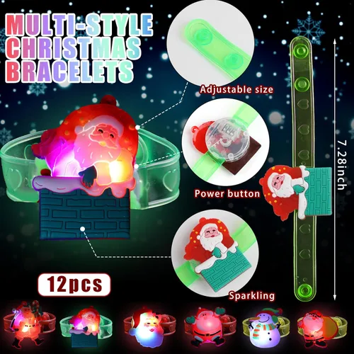 Miniatura 3 de CCINEE Paquete de 54 recuerdos de fiesta de Navidad para niños, collar iluminado, anillos iluminados, pulsera de flash LED, luz intermitente a