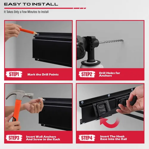 Miniatura 7 de SEDY Organizador de herramientas de almacenamiento de garaje resistente de 64 pulgadas para montaje en pared, estante de herramientas con ganchos