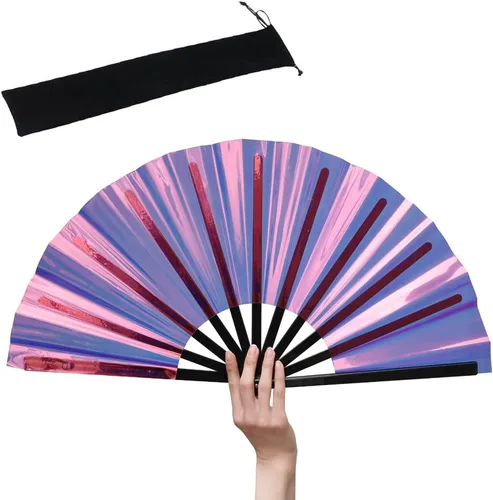 Miniatura 14 de HeyToo Ventilador de mano plegable grande y brillante para fiesta, club nocturno, festival, Halloween, accesorios de traje de 13 pulgadas, azul