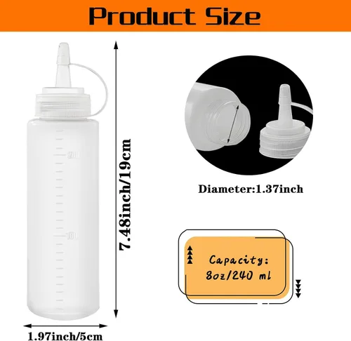 Miniatura 8 de Paquete de 12 botellas de plástico de 8 onzas líquidas multiusos para ketchup, condimentos, salsa barbacoa, aderezo, barbacoa, parrilla