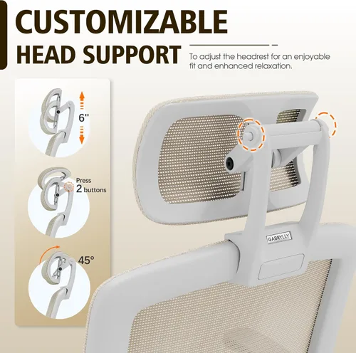 Miniatura 6 de GABRYLLY Silla de oficina ergonómica, Silla de escritorio de casa de respaldo alto con reposacabezas, brazos abatibles, bloqueo de inclinación