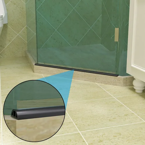 Miniatura 4 de Presa de agua plegable de 78 pulgadas para umbral de ducha con forma de arco de 0.47 pulgadas de alto, barrera negra para detener el agua, mantiene