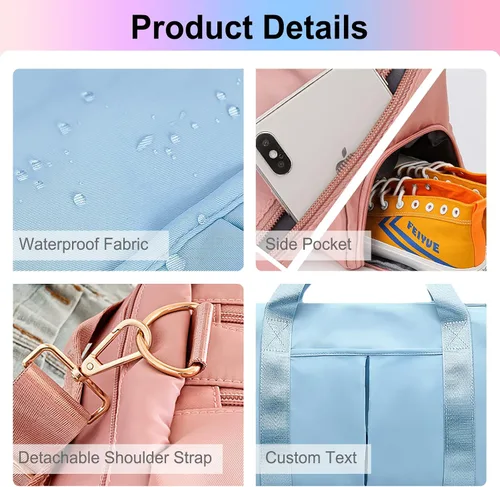 Miniatura 5 de Bolsa de lona personalizada rosa personalizada gimnasio viaje bolsa deportiva nombre bordado seco húmedo bolsas separadas regalo de dama de honor
