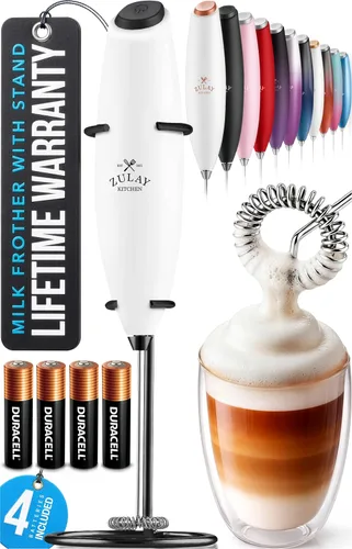 Miniatura 106 de Zulay Kitchen Espumador de leche de mano con pilas Duracell AA – Mezclador eléctrico ultrarrápido y creador de espuma, mezclador de bebidas fácil