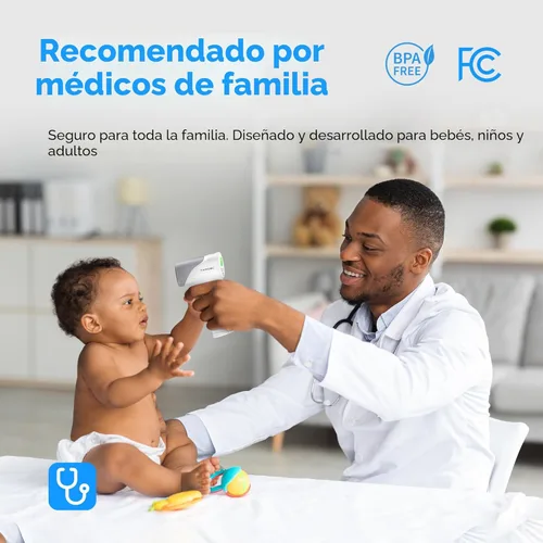 Miniatura 8 de Termómetro de frente infrarrojo sin contacto de grado médico FSA-HSA elegible, resistente, termómetro digital tipo pistola para adultos y bebés, Gris