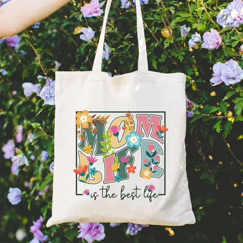 Miniatura 3 de Andeiltech Bolsa de lona para mujer, bolsa de viaje estética, bolsa de hombro reutilizable, regalo de cumpleaños para mamá Flor Mamá
