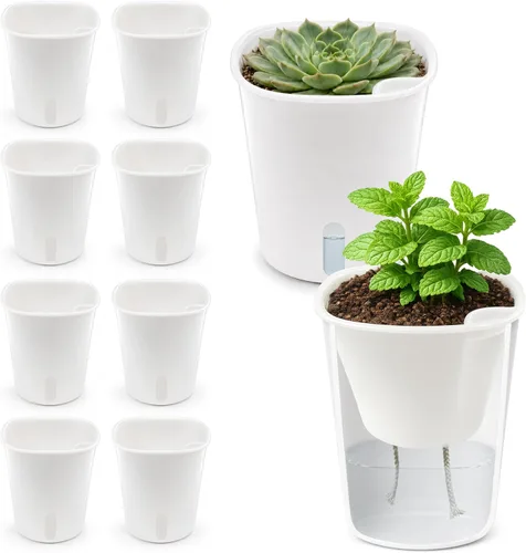 Macetas de riego automático de 3 pulgadas, 10 juegos de macetas para plantas de interior con indicador de nivel de agua y múltiples rejillas de