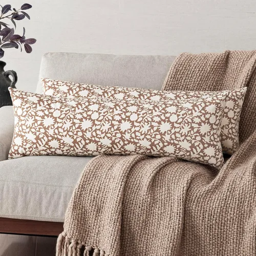 Miniatura 21 de Foindtower - Juego de 2 fundas de almohada decorativas con flores neutras estilo farmhouse, fundas de almohada boho para sofá, sofá cama