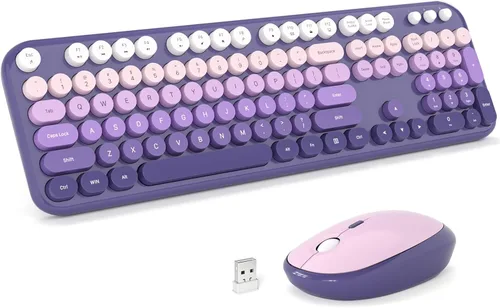 Miniatura 67 de KNOWSQT Combo de teclado y ratón inalámbrico, teclados lindos de tamaño completo estilo máquina de escribir 2.4G azul colorido - receptor USB Plug