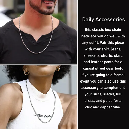 Miniatura 3 de SANNYRA Stainless Steel Rolo Chain Necklace Square Rolo Chains for Men Women
