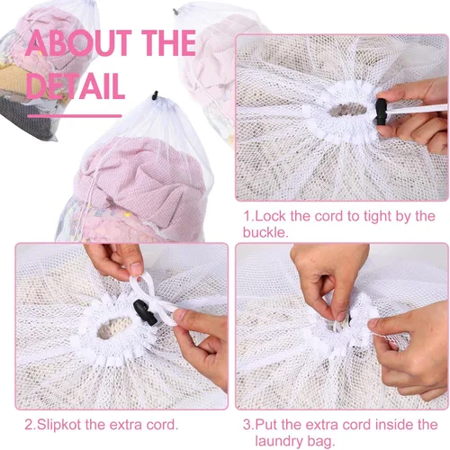 Miniatura 3 de Berlune Bolsas grandes de malla para lavandería, 24 x 36 pulgadas, juego de lavado a granel con cordón para uso comercial, dormitorios, alquileres