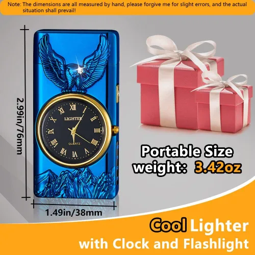 Miniatura 7 de Encendedor de Plasma de Doble Arco con Reloj Eléctrico, Recargable por USB con Pantalla de Batería, Reloj y Linterna - Regalo Único para Hombres