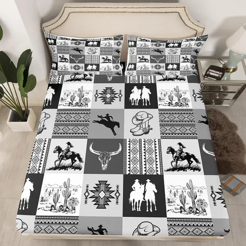 Miniatura 24 de Homewish Western Fitted Sheets Twin Size (No Flat),Retro Country Tribal Bedding Set 2Pcs,Kids Girls Boys Room Decor,Southwest Aztec Stripes Bed