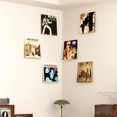 Miniatura 8 de upsimples Paquete de 8 estantes de pared para discos de vinilo, soporte de 12" para almacenamiento y exhibición de álbumes, estantes flotantes