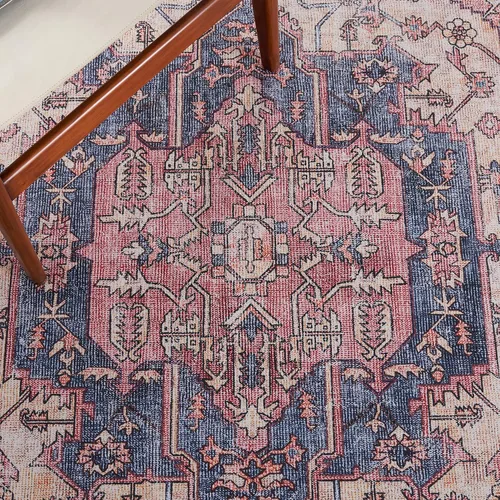 Miniatura 6 de SAFAVIEH Tucson Collection - Alfombra lavable de 2 pies 6 x 8 pies, color beige y rosa, antideslizante, ideal para zonas de alto tráfico en sala