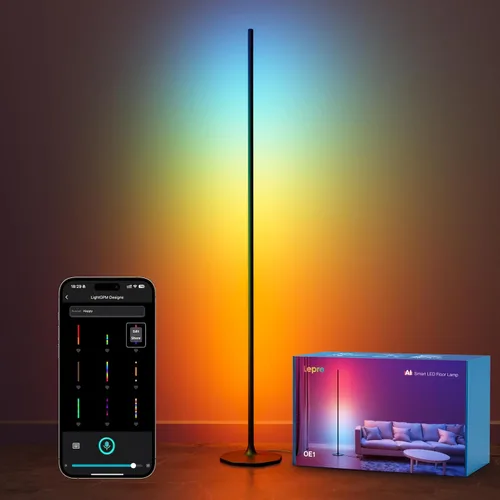 Lepro OE1 Lámpara de pie de esquina AI, lámpara de esquina LED inteligente RGBICW con sincronización de música, habilitada para Alexa, diseñador de