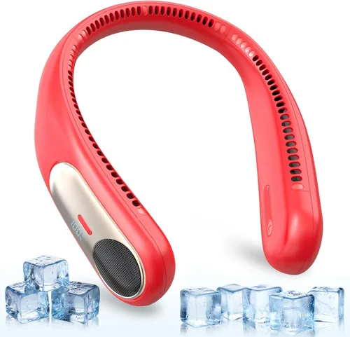 Miniatura 9 de Ventilador de cuello portátil, ventilador personal sin aspas, pantalla LED, 4 velocidades, recargable por USB de 6000 mAh, viento de enfriamiento
