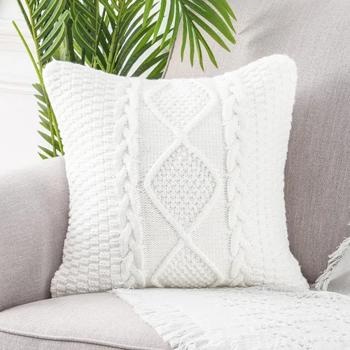 Miniatura 8 de MANDIOO Fundas de Almohada Decorativas de Algodón Tejido Beige, Fundas de Cojín Suaves y Acogedoras para Exteriores, Fundas de Almohada Modernas