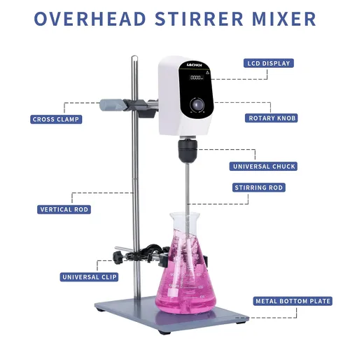 Miniatura 7 de Mezclador agitador eléctrico de arriba de 100-2000 RPM Max.20L (H₂O) Pantalla LCD Mezclador digital agitador superior 10000mPas Potente mezclador