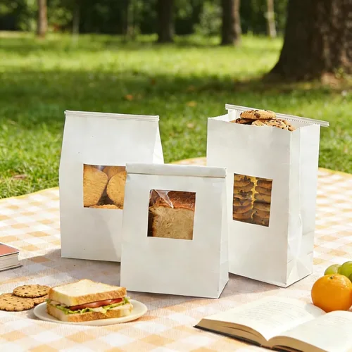Miniatura 4 de AVLA Paquete de 100 bolsas de panadería con ventana, bolsa de galletas de 5.9 x 2.8 x 9.2 pulgadas, bolsas de papel kraft blanco, bolsas de bloqueo