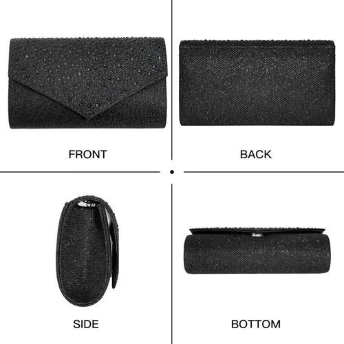 Miniatura 5 de Bolso de noche para mujer, clutch con diamantes de imitación tipo sobre, cartera de mano para fiestas, bodas y graduaciones