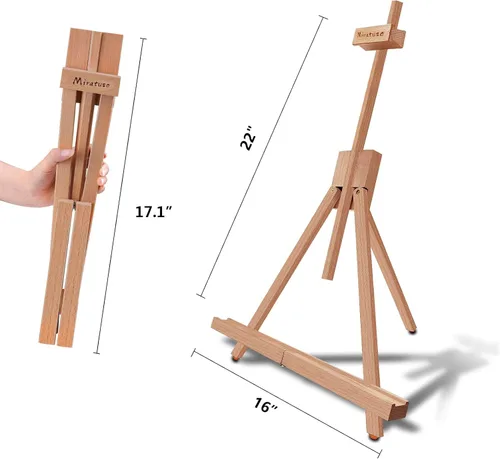 Miniatura 2 de Miratuso Caballete de arte (2 unidades) con marco en A, soporte de exhibición de madera para lienzo de hasta 21 pulgadas de alto, caballete de mesa