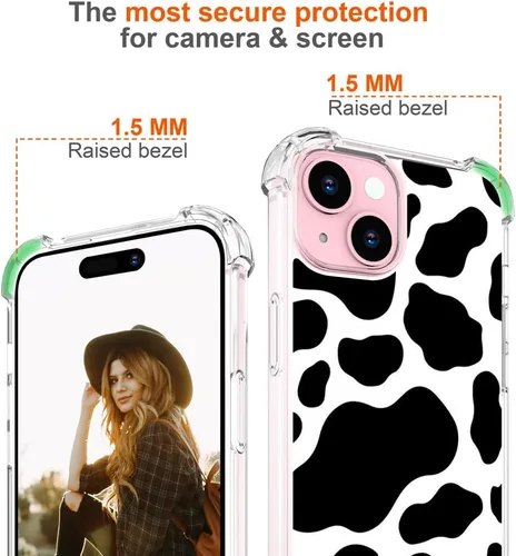 Miniatura 6 de Hungo Compatible para iPhone 15 Funda Diseño Lindo de Vaca Transparente, Femenino para Mujeres Niñas Estampado de Vaca Transparente (No Transparente)