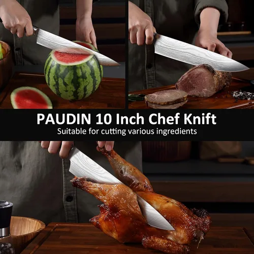 Miniatura 5 de PAUDIN Cuchillo de chef, cuchillo de carne de 10 pulgadas, cuchillos de corte de pechuga ultra afilados, cuchillo de cocina de acero inoxidable