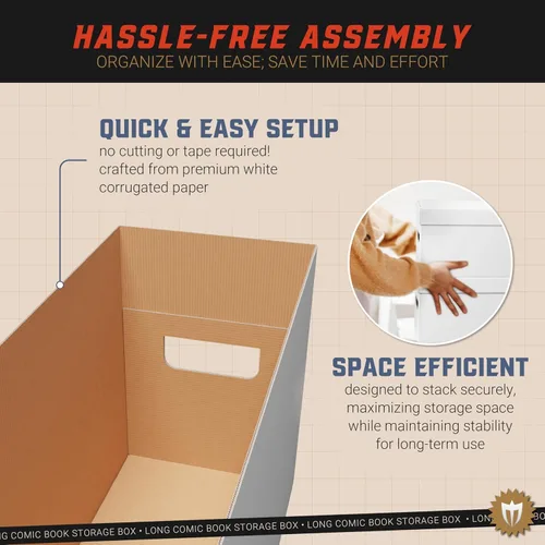 Miniatura 3 de Max Protection Caja de almacenamiento para cómics, 5 unidades, cajas largas para cómics con cartón corrugado blanco, contenedor apilable, funda