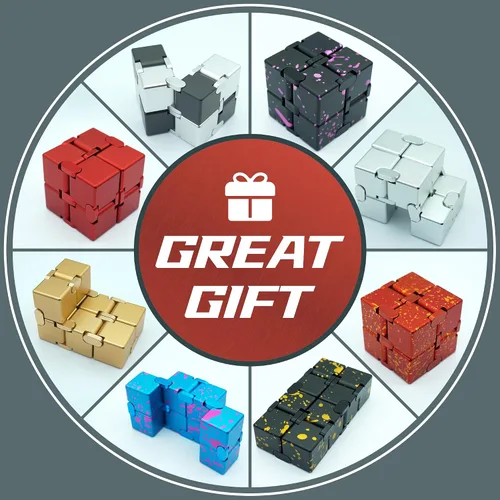 Miniatura 6 de Cubo infinito de metal, juguete portátil de escritorio, alivio de la ansiedad para adultos, adolescentes y niños, regalo para TDAH, negro y rojo