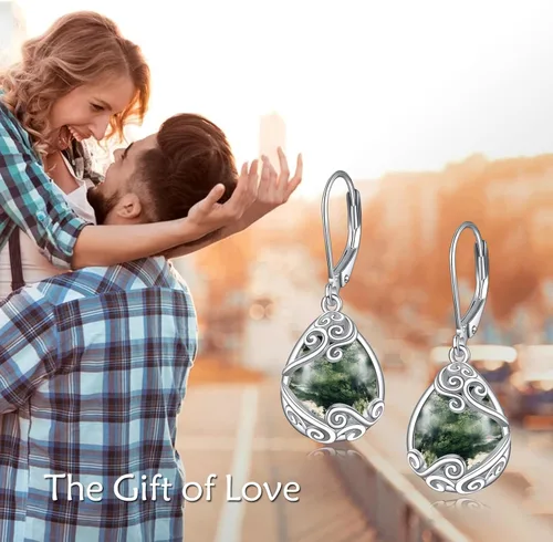 Miniatura 89 de Aretes colgantes con forma de lágrima de filigrana de piedra lunar de plata de ley 925 con cierre de palanca para mujer, regalos de joyería