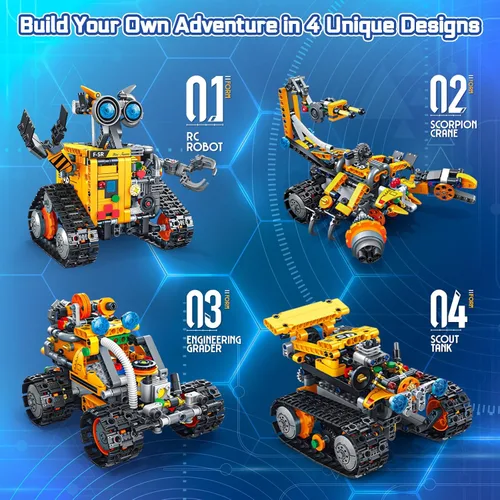 Miniatura 5 de Kit de construcción de robot Demkia para niños y adultos, kit de robótica RC recargable 4 en 1 con control remoto y aplicación, juguetes