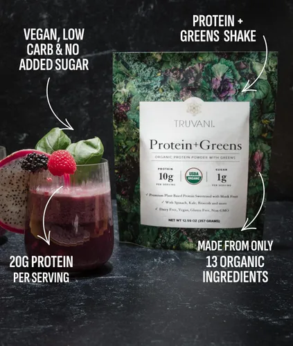 Miniatura 3 de Truvani Suplemento de proteína + verduras Espinaca, col rizada y brócoli 0.35 oz de proteína orgánica a base de plantas 20 porciones USDA