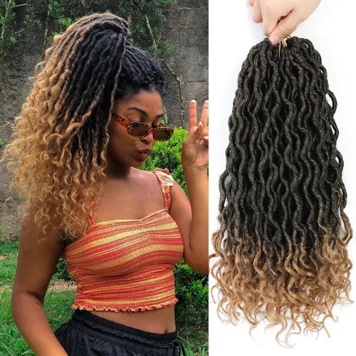 Miniatura 37 de Trenzas postizas Goddess, 6 paquetes de 18 pulgadas, cabello lacio, trenzado con ganchillo, para mujeres negras, trenzas postizas ombre con puntas