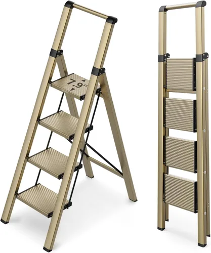 Miniatura 17 de WOA WOA Escalera de 6 peldaños, escaleras plegables ligeras con peldaños anchos, escalera delgada para espacios estrechos, escalera alta para techos
